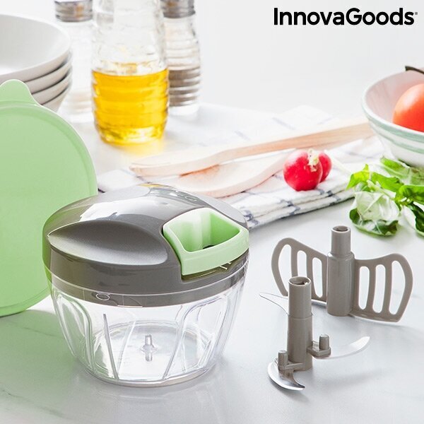 Spinop InnovaGoods rankinis mini smulkintuvas su traukimo virve, žalias/baltas kaina ir informacija | Virtuvės įrankiai | pigu.lt