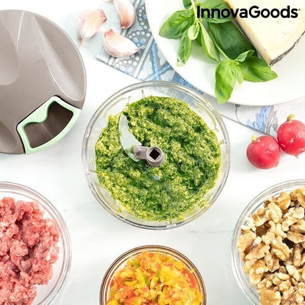 Spinop InnovaGoods rankinis mini smulkintuvas su traukimo virve, žalias/baltas цена и информация | Virtuvės įrankiai | pigu.lt