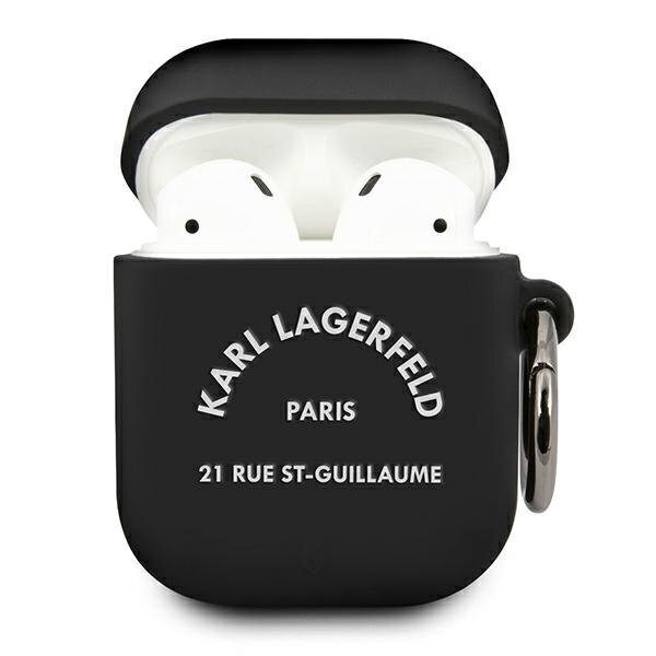 Karl Lagerfeld Rue St Guillaume silikoninis dėklas, skirtas Airpods 1/2, juodas kaina ir informacija | Ausinės | pigu.lt