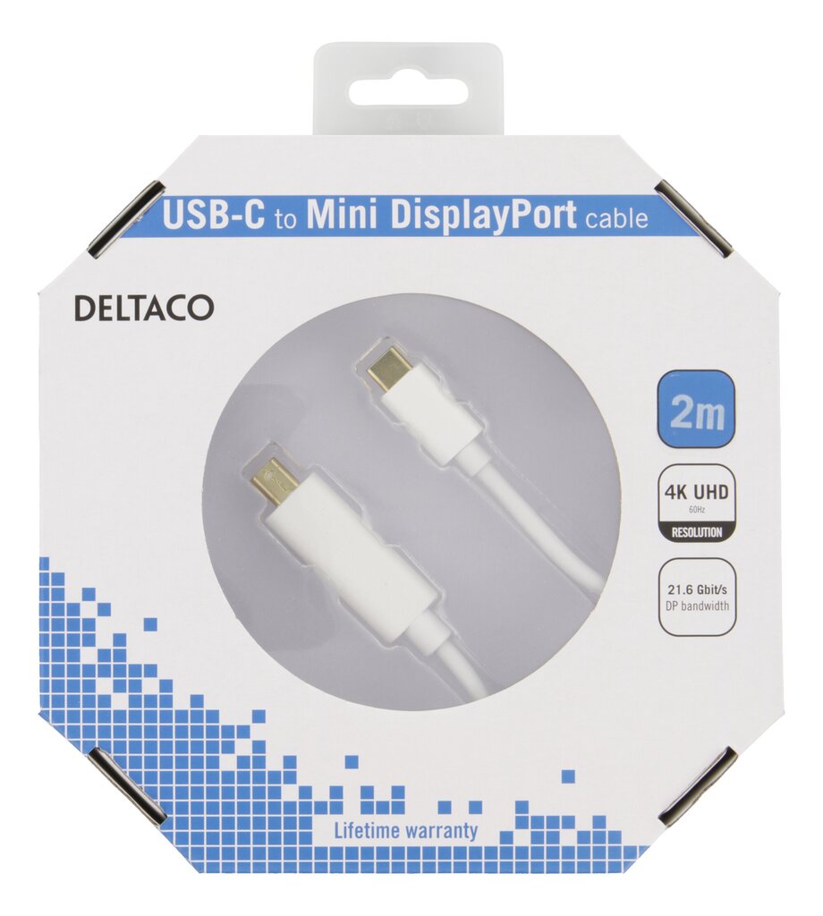 Deltaco, USB-C/Mini DP, 2 m kaina ir informacija | Kabeliai ir laidai | pigu.lt