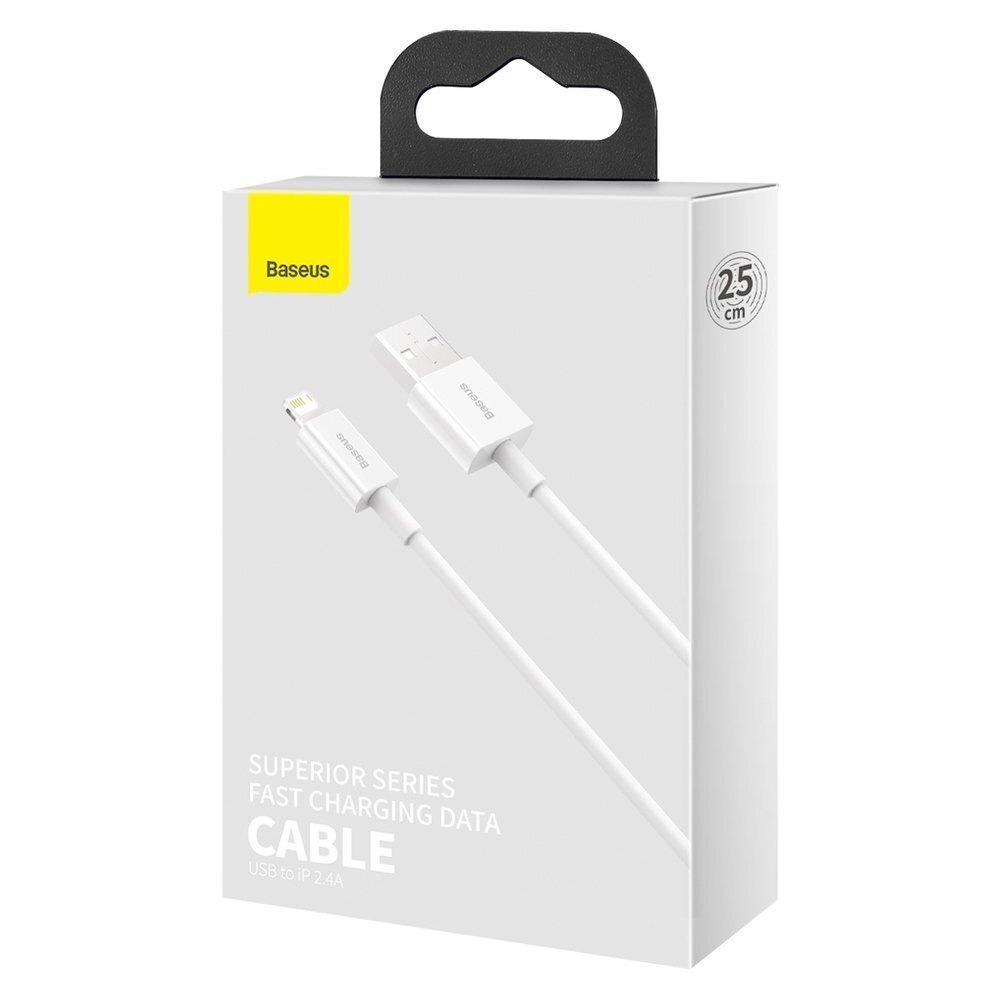 Kabelis Baseus Superior Cable USB - Lightning 2,4A 0,25 m, baltas (CALYS-02) kaina ir informacija | Laidai telefonams | pigu.lt