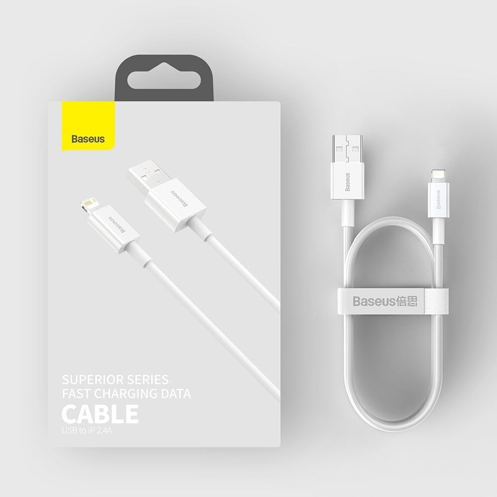 Kabelis Baseus Superior Cable USB - Lightning 2,4A 0,25 m, baltas (CALYS-02) kaina ir informacija | Laidai telefonams | pigu.lt