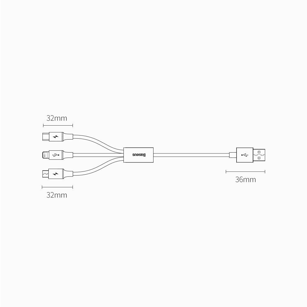 Kabelis Baseus 3w1 USB - Lightning / USB Type C / micro USB (3,5 A / 480 Mbps) 1,5 m CAMLTYS-02 kaina ir informacija | Laidai telefonams | pigu.lt