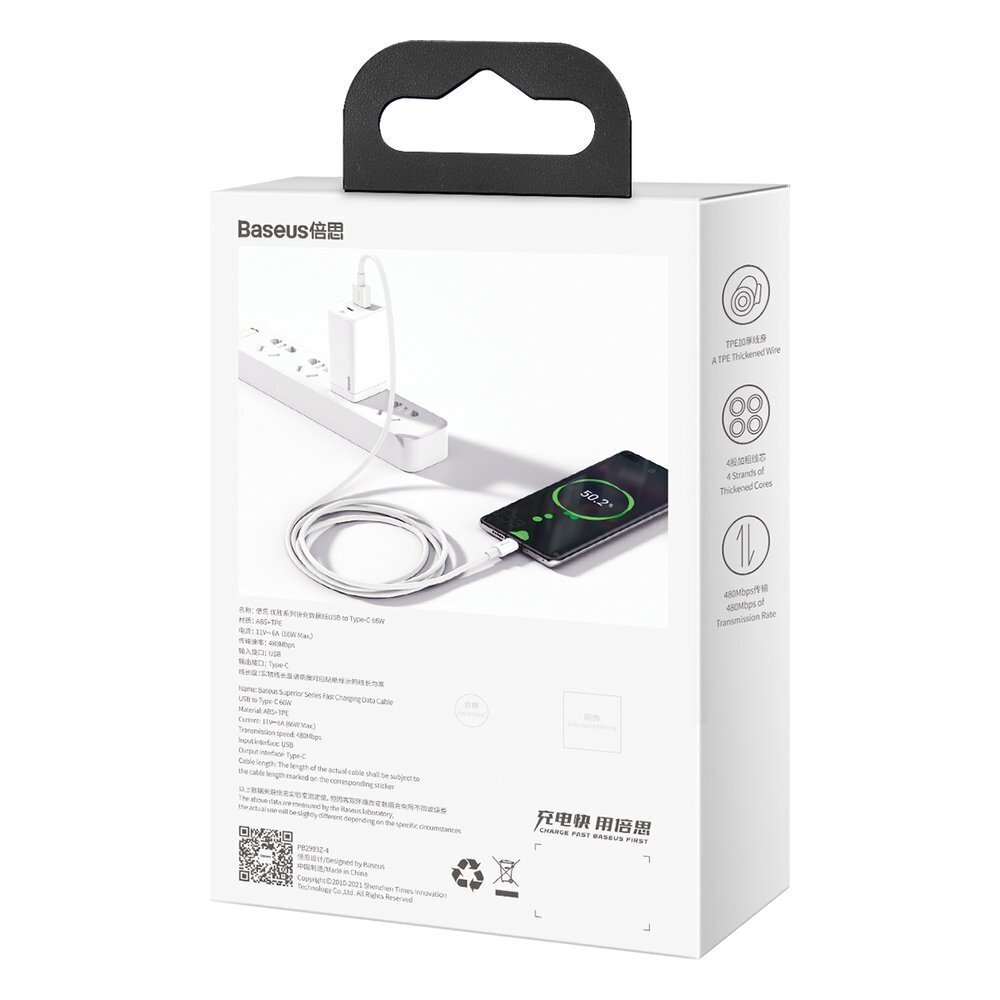 Kabelis Baseus USB - USB Type C Power Delivery Quick Charge 66 W 6 A 2 m CATYS-A02 kaina ir informacija | Laidai telefonams | pigu.lt