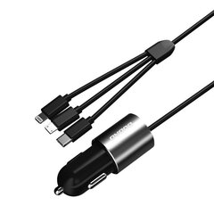 Automobilinis įkroviklis Dudao 3in1 USB 3,4 A su Lightning / USB Typ C / micro USB kabeliu (R5ProN black) kaina ir informacija | Krovikliai telefonams | pigu.lt
