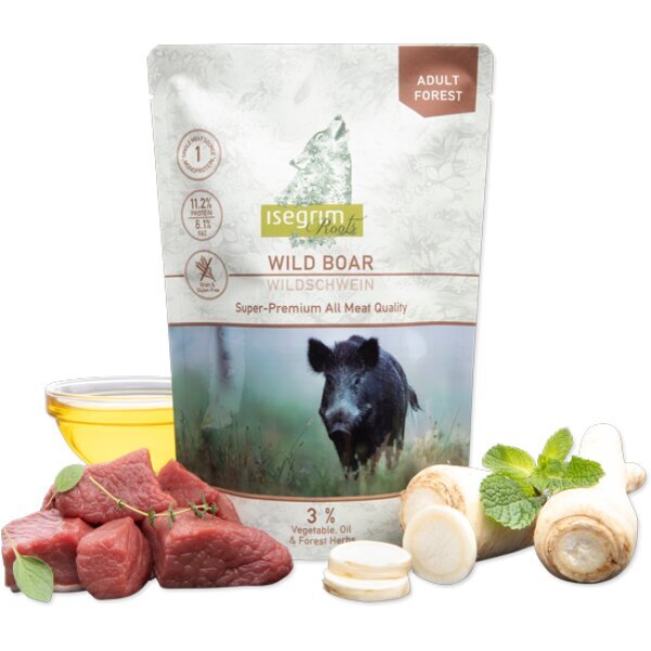 Isegrim Pouch Roots Wild Boar Monoprotein suaugusiems šunims su šerniena, 7x410 g kaina ir informacija | Konservai šunims | pigu.lt