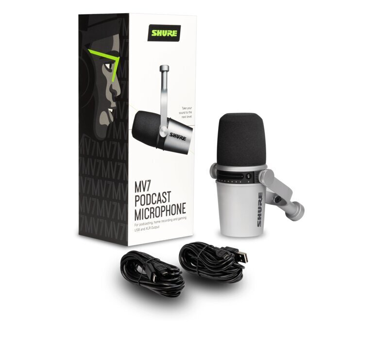 Shure MV7-S mikrofonas, sidabrinis kaina ir informacija | Mikrofonai | pigu.lt