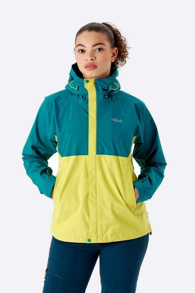 Striukė moterims Rab Downpour Eco Jacket, geltona/žalia kaina ir informacija | Striukės moterims | pigu.lt