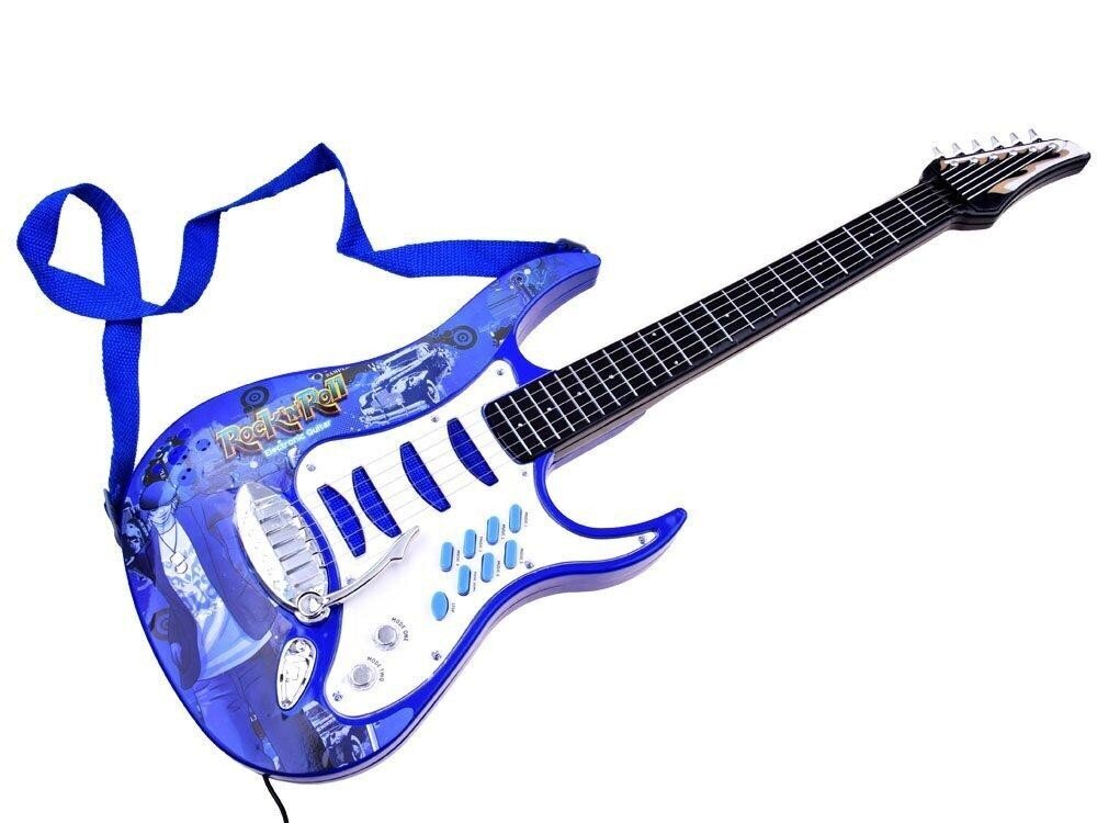 Elektrinė gitara su mikrofonu, mėlyna цена и информация | Lavinamieji žaislai | pigu.lt