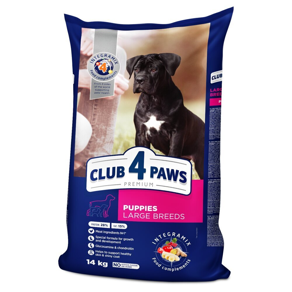 Club 4 Paws Премиум полноценный сухой корм для собак Щенки большие с  курицей, 14.0 кг цена | pigu.lt