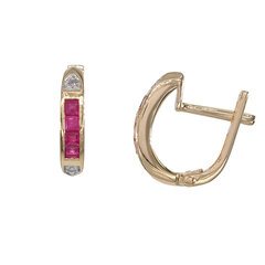 Auksiniai auskarai DIA su deimantais ir rubinu kaina ir informacija | Auskarai | pigu.lt