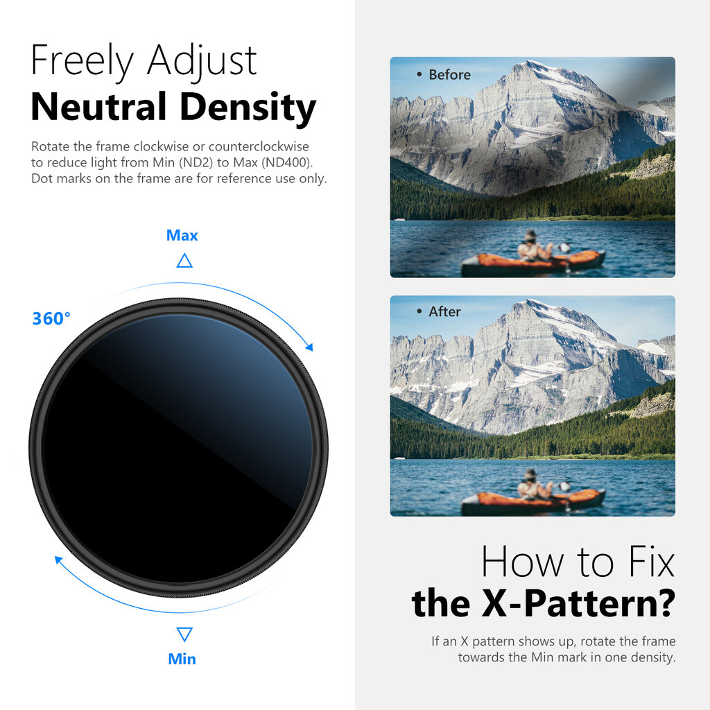 Neutralus tamsinantis filtras, 58mm nd2-400 (neutral density 1-8.6 Stop'ų), rise-uk kaina ir informacija | Filtrai objektyvams | pigu.lt