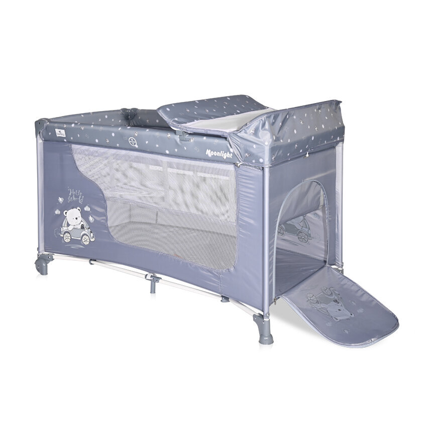 Kelioninė lovytė - maniežas Lorelli Moonlight 2, sidabrinė/mėlyna kaina ir informacija | Maniežai vaikams | pigu.lt