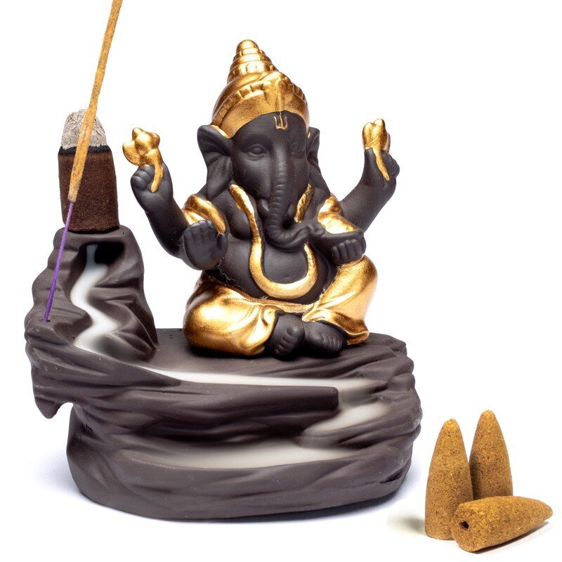 Atbulinio smilkimo "krioklio efekto" (backflow) laikiklis Ganesha, 11 x 11 x 9 cm kaina ir informacija | Žvakės, Žvakidės | pigu.lt