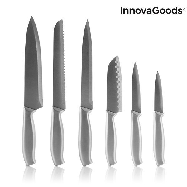 Spartan InnovaGoods peilių rinkinys su mediniu stovu, 7 dalys, sidabrinės/rudos spalvos цена и информация | Peiliai ir jų priedai | pigu.lt