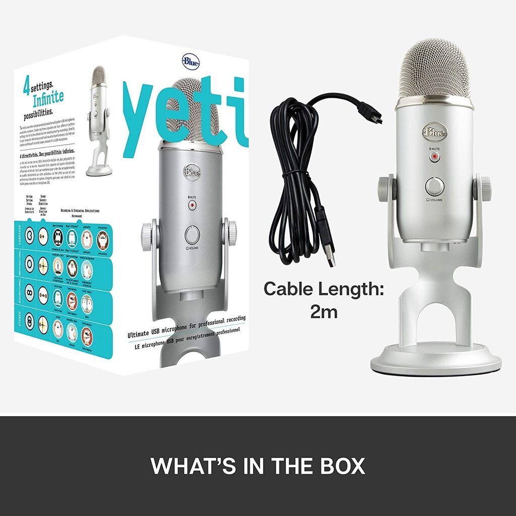 Mikrofonas Blue Yeti USB Silver kaina ir informacija | Mikrofonai | pigu.lt