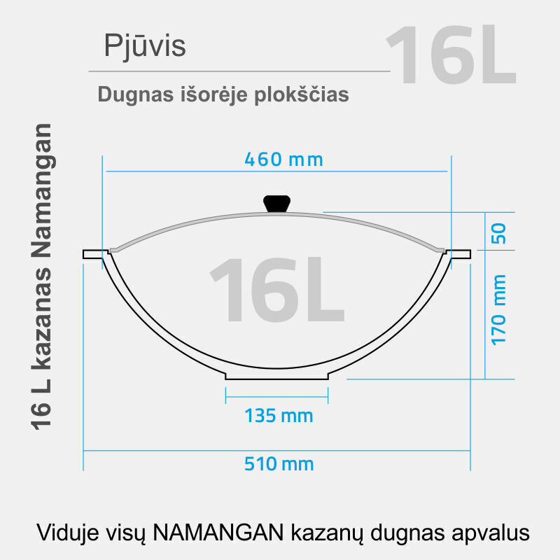 Šlifuotas išdegintas uzbekiškas kazanas 16 l kaina ir informacija | Puodai, greitpuodžiai | pigu.lt