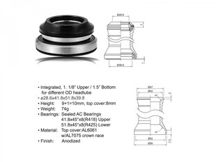 Dviračio vairo kolonėlė Author OSK - HS40 Integruota, 28,6/41,8/51,8/39.8mm, juoda цена и информация | Другие запчасти для велосипеда | pigu.lt