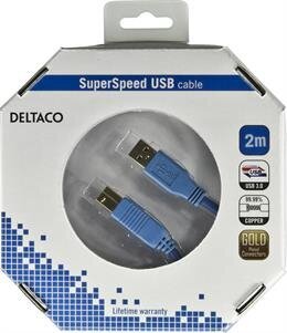 Deltaco USB3-120-K, USB-A/USB-B, 2m kaina ir informacija | Kabeliai ir laidai | pigu.lt