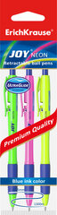 Шариковая автоматическая ручка ErichKrause® JOY® Neon, Ultra Glide Technology, цвет чернил синий (в пакете по 3 шт.) цена и информация | Письменные принадлежности | pigu.lt