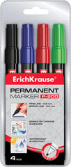 Перманентный маркер ErichKrause® P-200, цвет чернил: черный, синий, красный, зеленый (в футляре по 4 шт.) цена и информация | Письменные принадлежности | pigu.lt