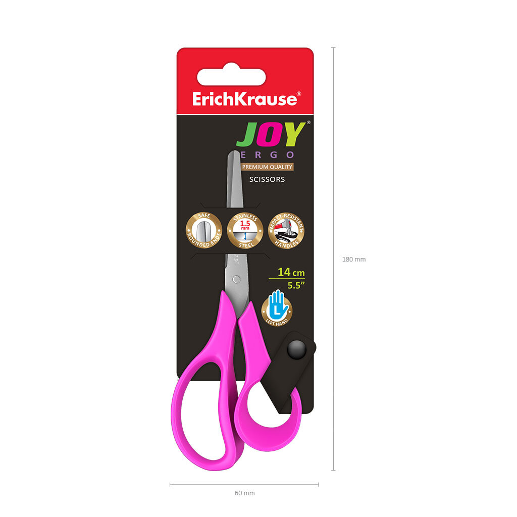 Žirklės kairiarankiams ErichKrause® Joy Ergo, 14 cm kaina ir informacija | Kanceliarinės prekės | pigu.lt