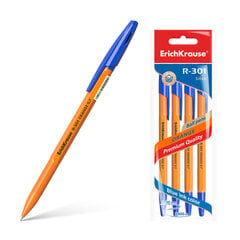 Ручка шариковая ErichKrause R-301 Orange Stick 0.7, цвет - синий (в пакете 4 шт.) цена и информация | Письменные принадлежности | pigu.lt