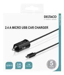 Automobilinis kroviklis DELTACO Micro USB, 2.4 A, 1 m kabelis, 12 W / USB-CAR129 kaina ir informacija | Krovikliai telefonams | pigu.lt