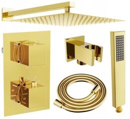 Potinkinis dušo komplektas su termostatu Mexen Cube 6in1, 30x30 cm, Gold kaina ir informacija | Dušo komplektai ir panelės | pigu.lt