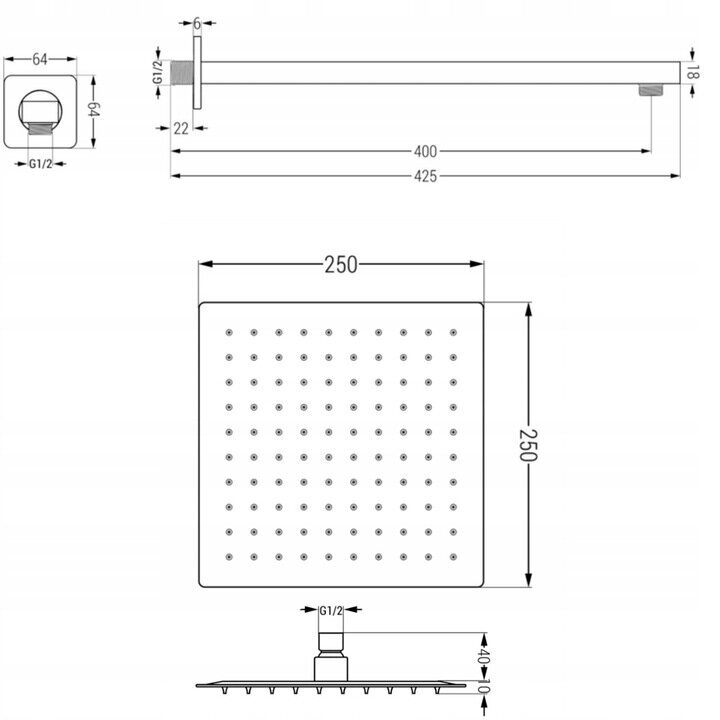Potinkinis dušo komplektas su termostatu Mexen Cube 6in1, 25x25 cm, White цена и информация | Dušo komplektai ir panelės | pigu.lt