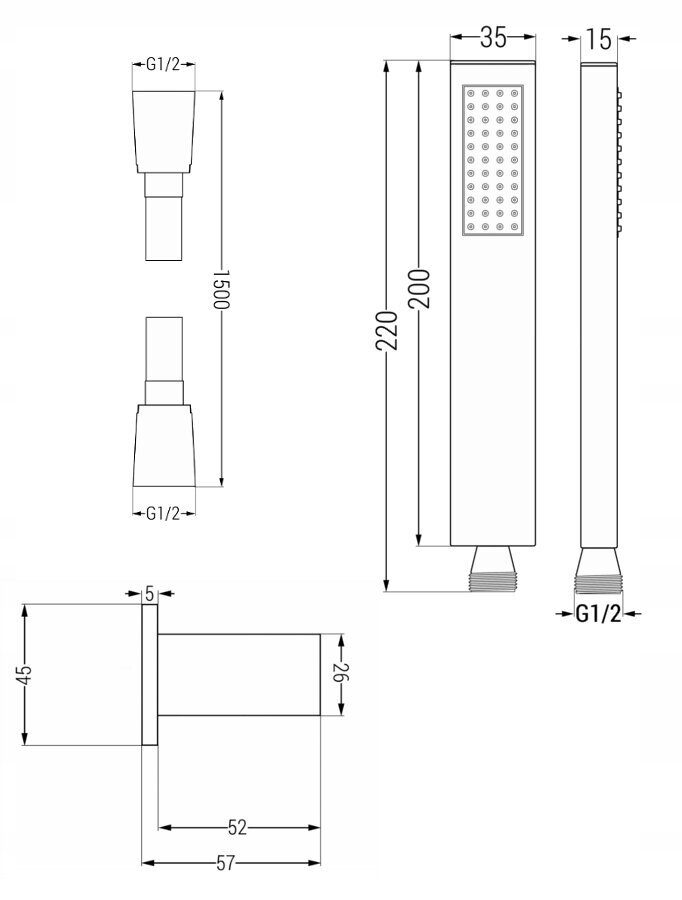 Potinkinis dušo ir vonios komplektas su termostatu Mexen Cube 7in1, 30x30 cm, Graphite kaina ir informacija | Dušo komplektai ir panelės | pigu.lt