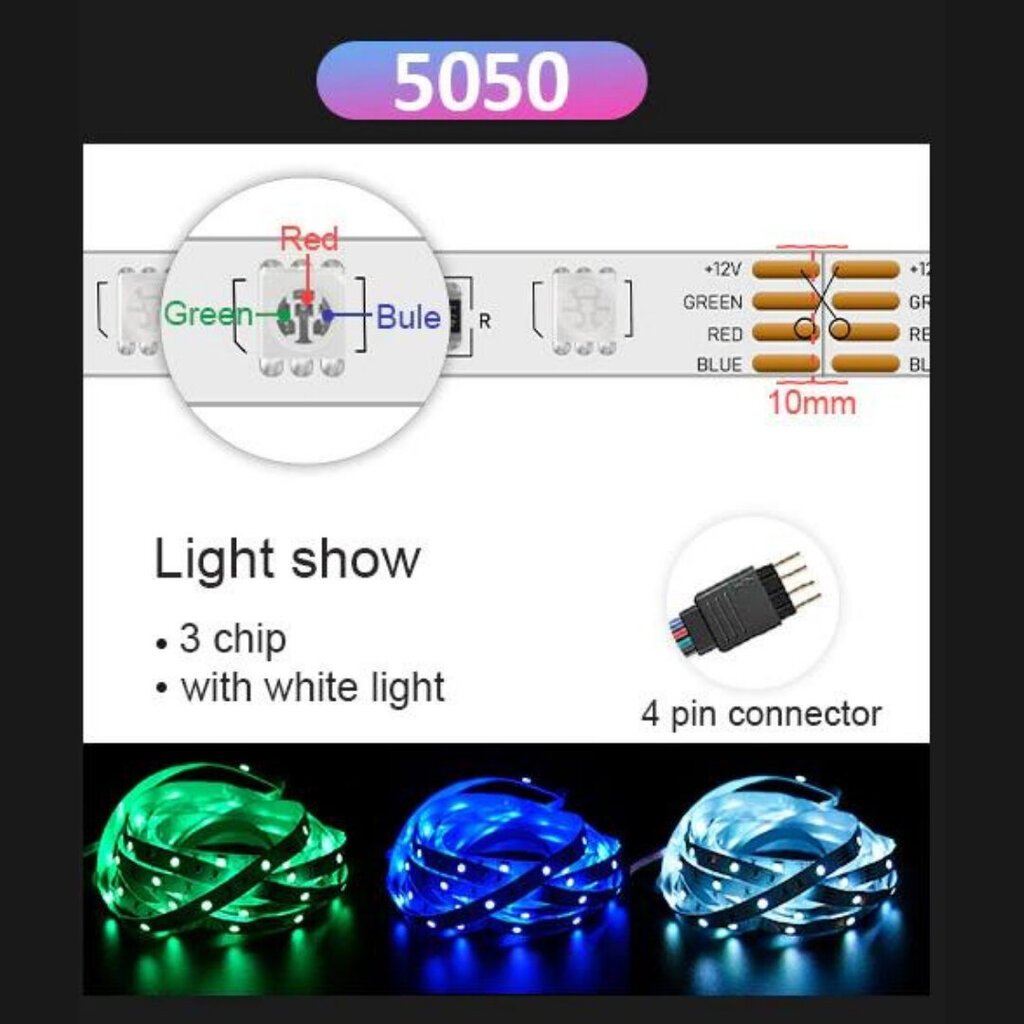 Išmanioji RGB 5050 LED juosta su bluetooth funkcija, 5 m kaina ir informacija | LED juostos | pigu.lt