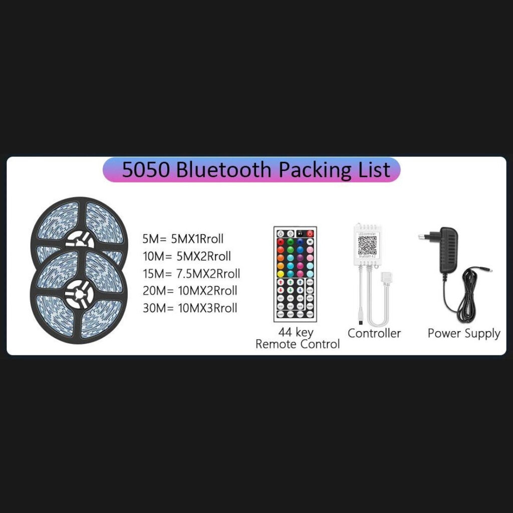 Išmanioji RGB 5050 LED juosta su bluetooth funkcija, 15 m su muzikos sinchronizacija kaina ir informacija | LED juostos | pigu.lt
