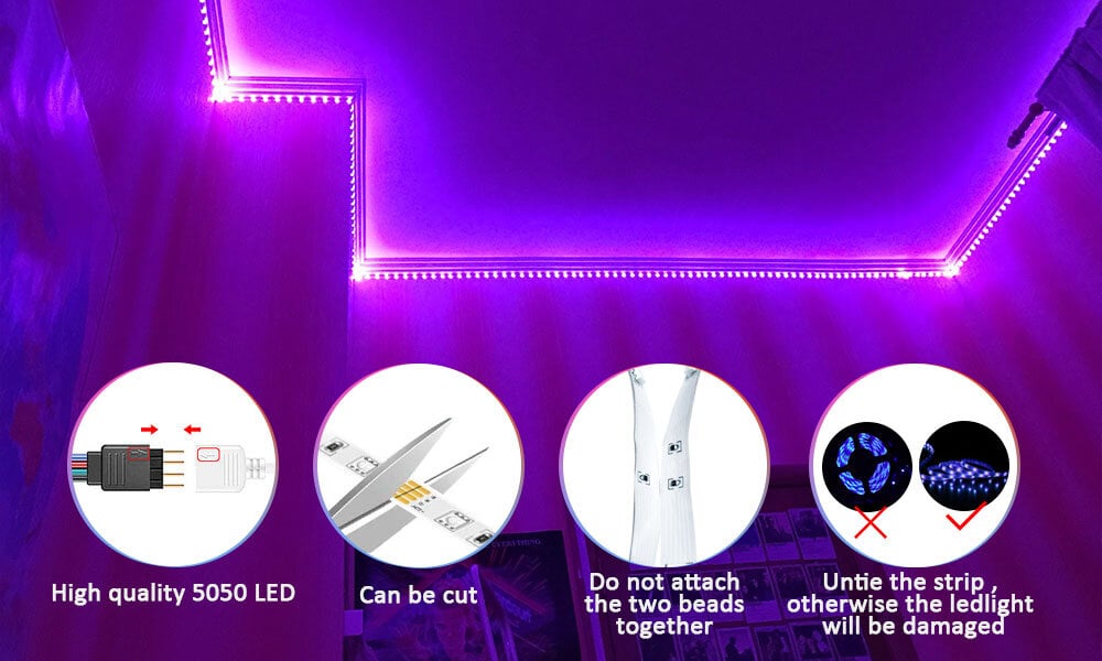 Išmanioji RGB 5050 LED juosta su bluetooth funkcija 20 m ir muziko sinchronizacija kaina ir informacija | LED juostos | pigu.lt