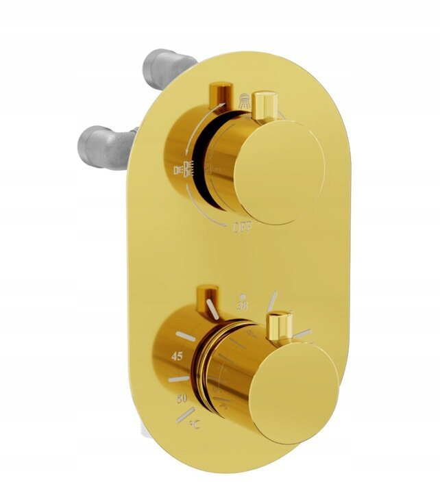 Potinkinis dušo komplektas su termostatu Mexen Kai 6in1, 30 cm, Gold kaina ir informacija | Dušo komplektai ir panelės | pigu.lt