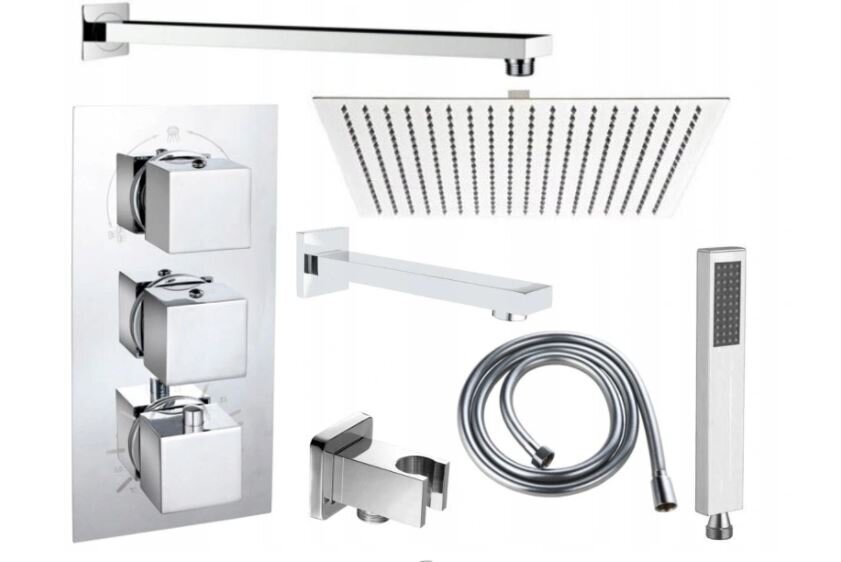 Potinkinis dušo ir vonios komplektas su termostatu Mexen Cube 7in1, 40x40 cm, Chrome kaina ir informacija | Dušo komplektai ir panelės | pigu.lt
