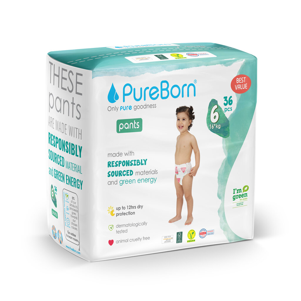 Sauskelnės-kelnaitės PureBorn S6, 16kg+ kaina ir informacija | Sauskelnės | pigu.lt