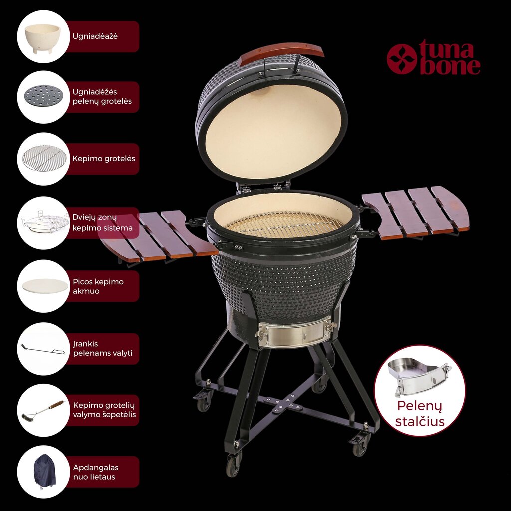 Keraminė kepsninė TunaBone Kamado Classic M, 21", tamsiai pilka цена и информация | Kepsninės, griliai | pigu.lt