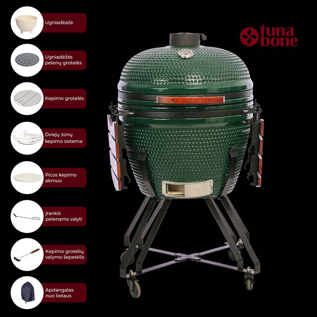 Keraminė kepsninė TunaBone Kamado classic XL, 66 cm, žalia kaina | pigu.lt