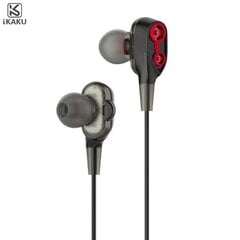 Универсальные In-Ear наушники iKaku Muya Dual Moving Coil, 3.5мм, 1.2м кабель, с микрофоном и пультом, черные цена и информация | Наушники | pigu.lt