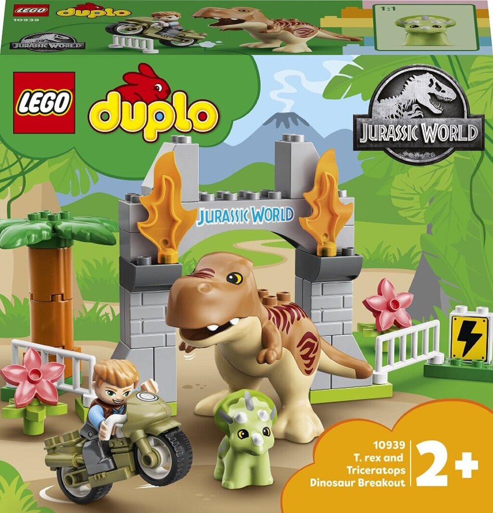 10939 LEGO® DUPLO Jurassic World Побег динозавров: тиранозавр и трицератопс  цена | pigu.lt