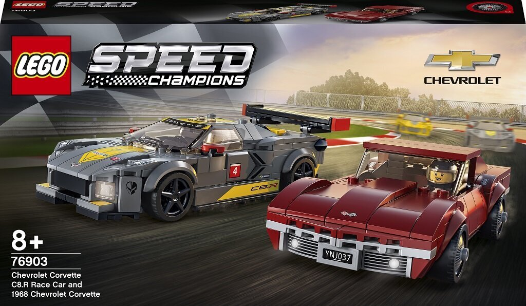 76903 LEGO® Speed Champions Chevrolet Corvette C8.R lenktynių automobilis ir 1968 Chevrolet Corvette kaina ir informacija | Konstruktoriai ir kaladėlės | pigu.lt