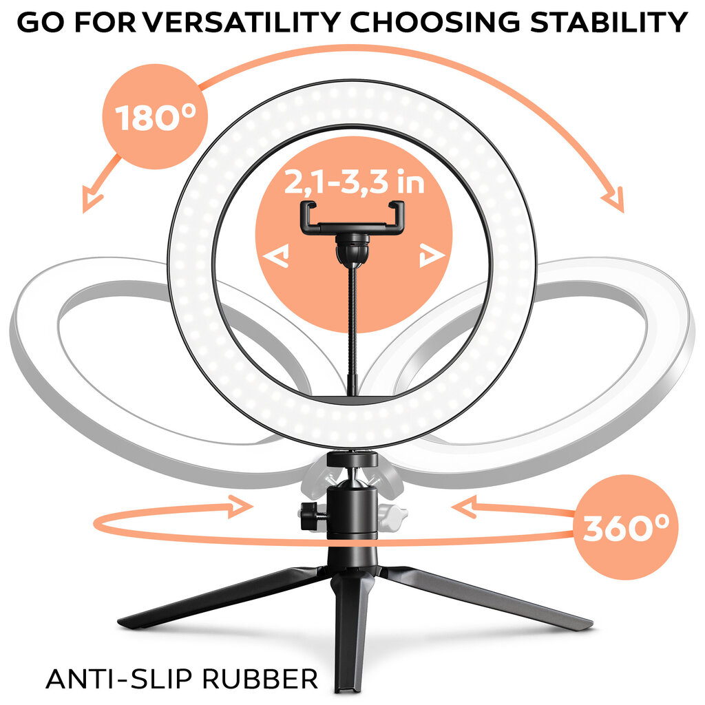 Žiedinė LED lempa GOAPA Led Ring light su trikoju stovu, telefono laikikliu ir „Bluetooth“ valdymo pulteliu цена и информация | Fotografijos apšvietimo įranga | pigu.lt