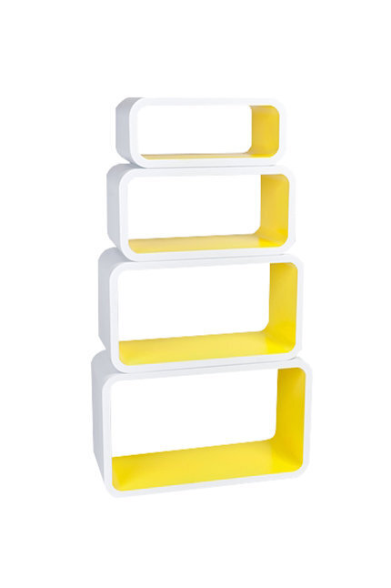 Lentynėlių komplektas Cube LO01, baltas/geltonas kaina ir informacija | Lentynos | pigu.lt
