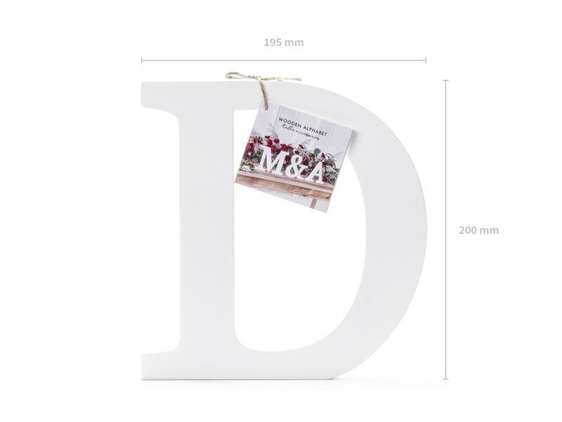 Medinė raidė D, balta, 19,5 x 20 cm цена и информация | Dekoracijos šventėms | pigu.lt