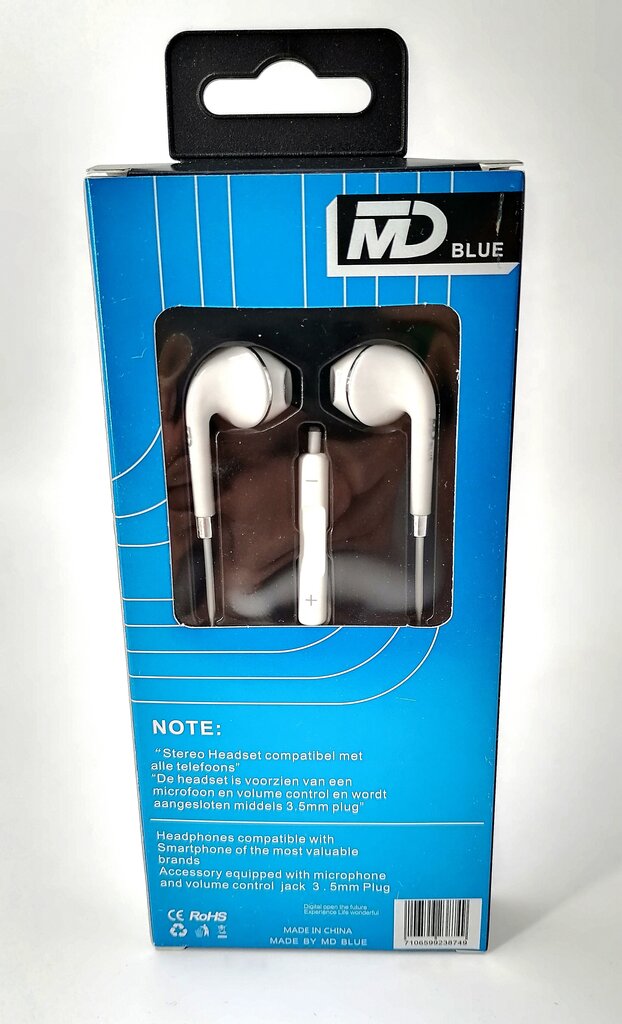 Ausinės MD BLUE su mikrofonu ir garso reguliavimu, 3.5 mm kaina ir informacija | Ausinės | pigu.lt