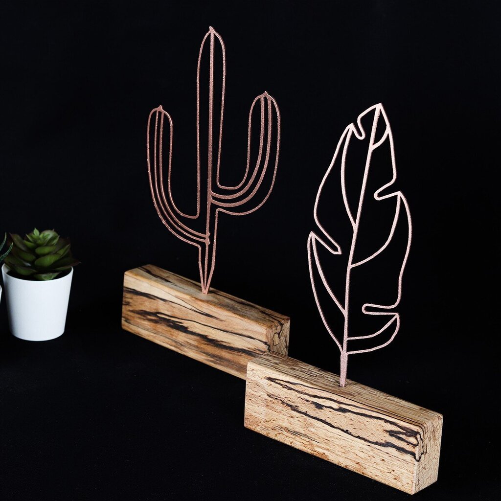 Medinių dekoracijų rinkinys Cactus Feather, bronzinės spalvos kaina ir informacija | Interjero detalės | pigu.lt