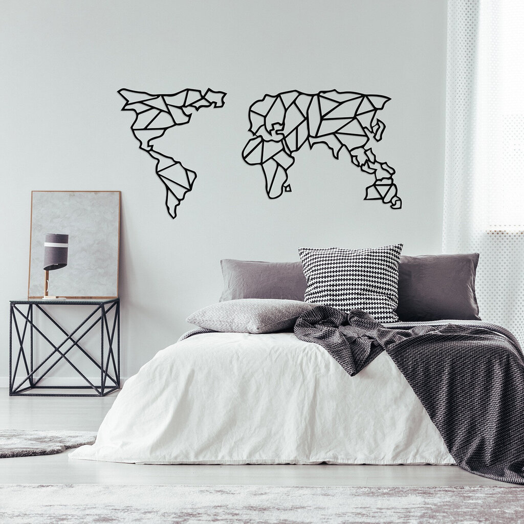 Metalinė pakabinama dekoracija Geometric World Map Black, 120x58 cm kaina ir informacija | Interjero detalės | pigu.lt