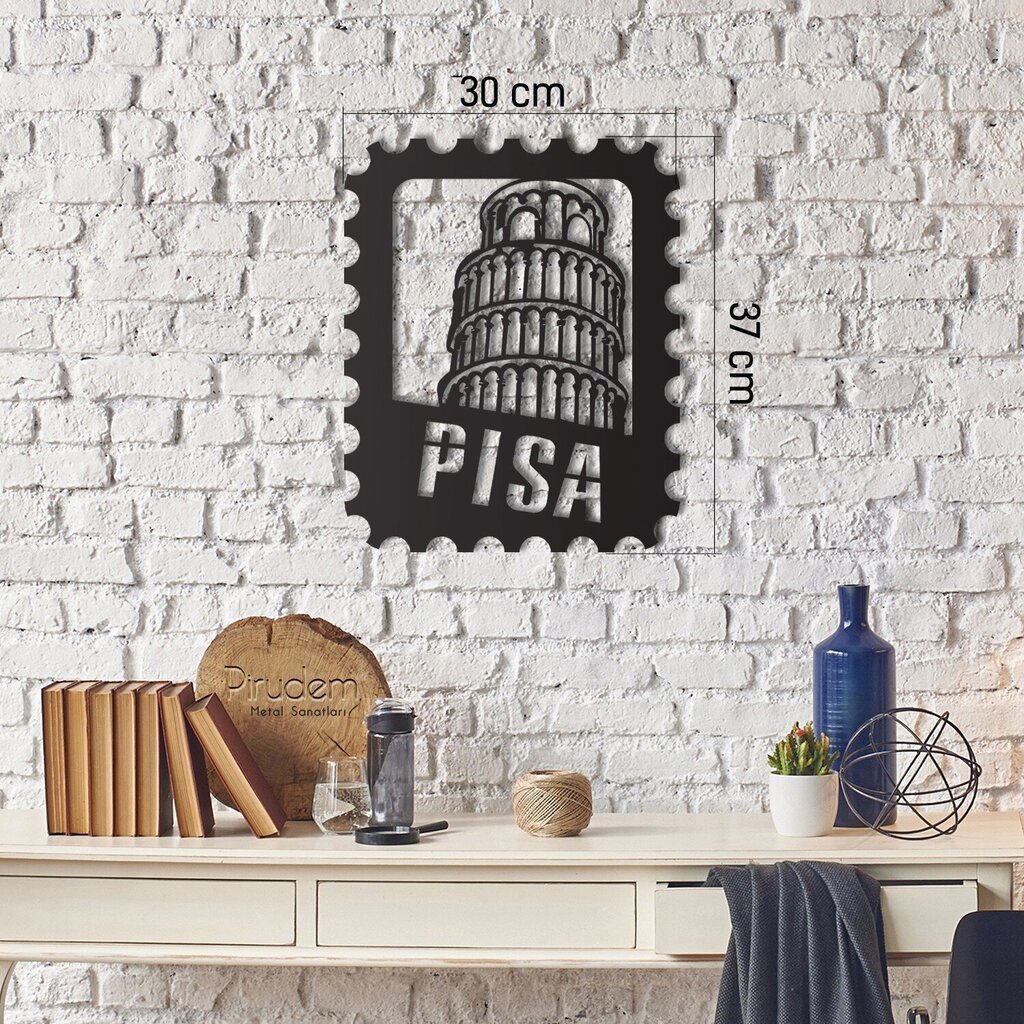 Metalinė sienų dekoracija Pisa Stamp, 30x37 cm kaina ir informacija | Interjero detalės | pigu.lt