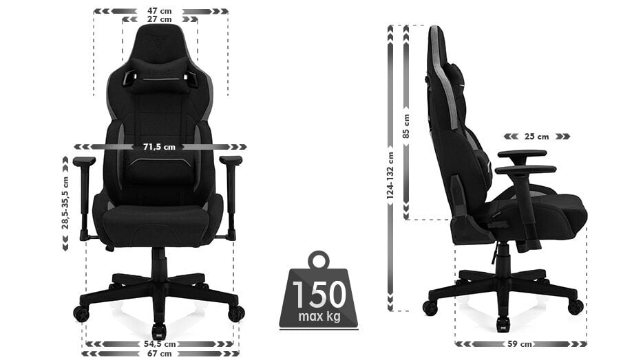 Biuro kėdė SENSE7 Sentinel, gobelenas, juoda/pilka kaina ir informacija | Biuro kėdės | pigu.lt